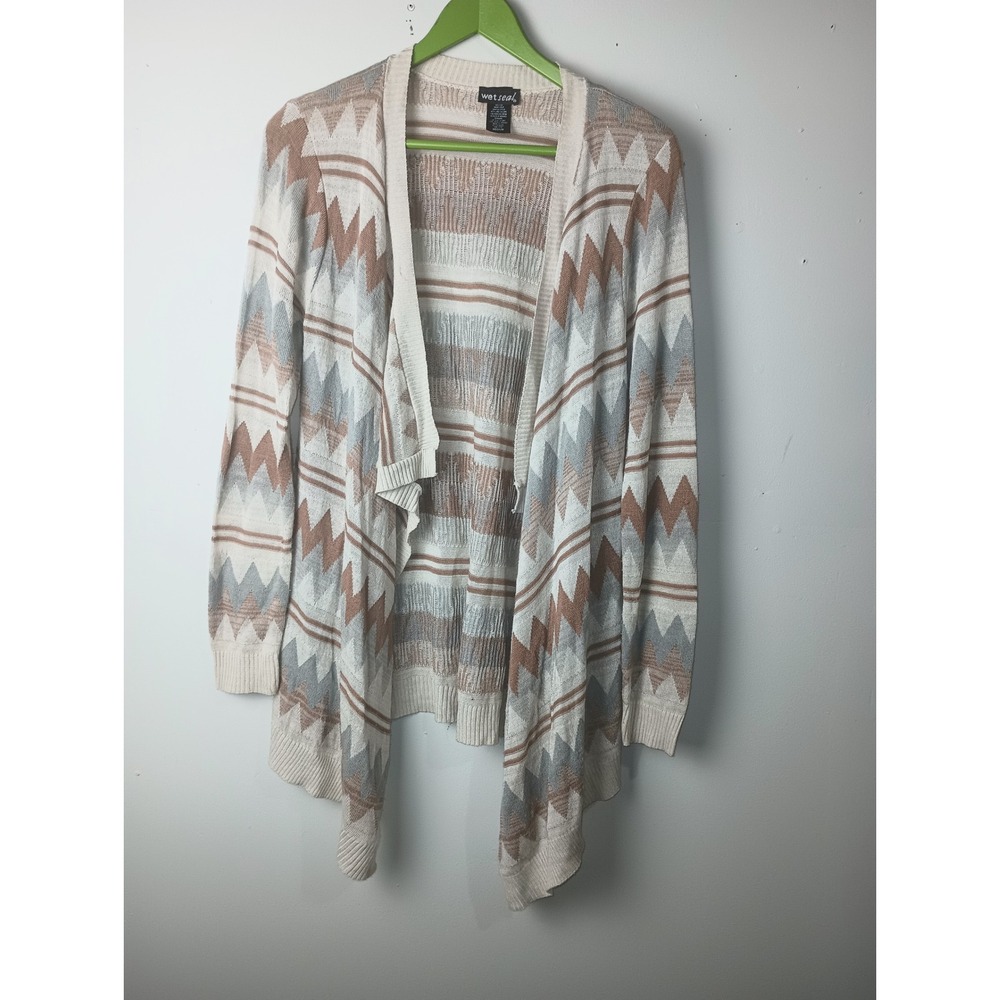 Wet Seal Vintage Y2K Western Geometric Open Front Cardigan Tan Grey Medium